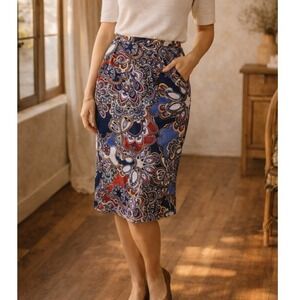 Est. 1946 Womens Plus Size 14/16W Paisley Textured Knit Maxi Skirt Blue Red Slit